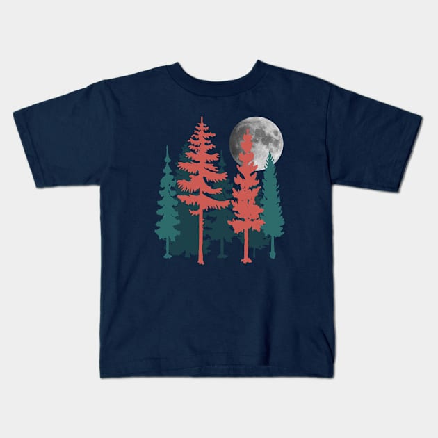 Full moon over trees Kids T-Shirt by PallKris